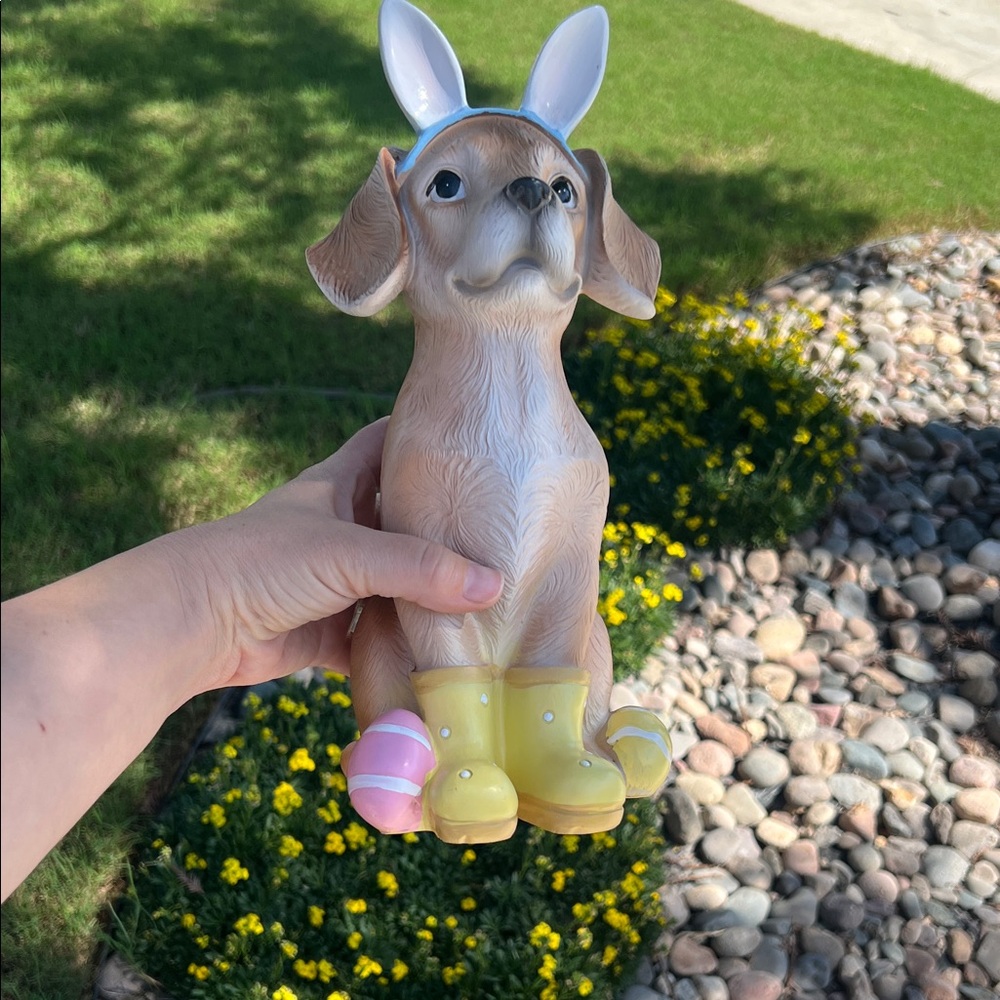 Easter Puppy Figurine with Bunny Ears and Yellow Rain Boots